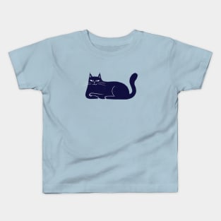 Moody blue cat evil smile mood - facing left Kids T-Shirt